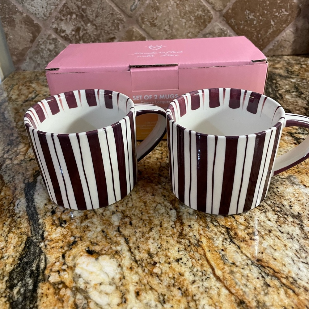 Striped Ceramic Mugs - Set of 2
